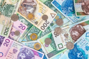 Background Of Polish Banknotes And Coins